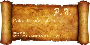 Paki Nikétás névjegykártya